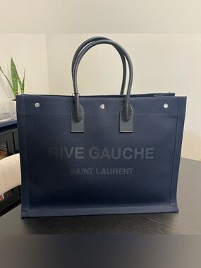 NEW Saint Laurent Navy Blue Rive Gauche Canvas Tote